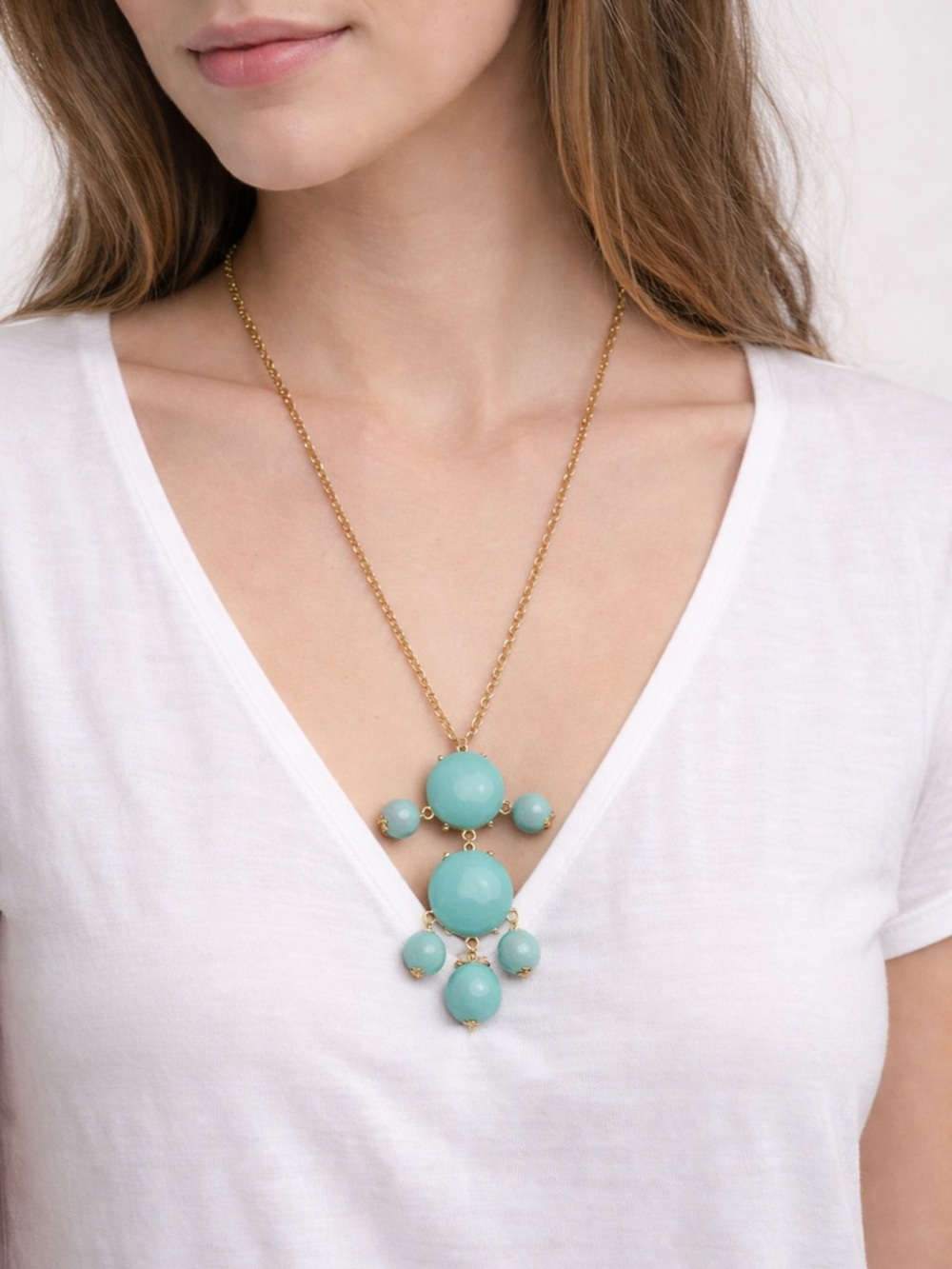 Gold-Trim Turquoise Statement Necklace -